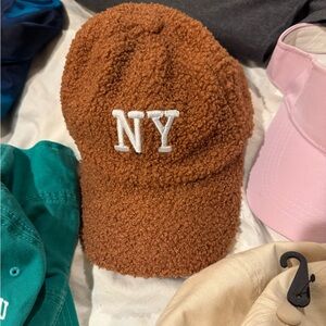 Source Unknown Brown Textured Hat with White NY Embroidery